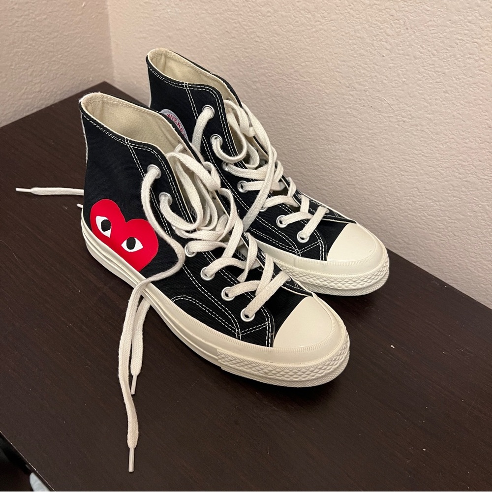 Converse Black and White Sneakers with Red Heart